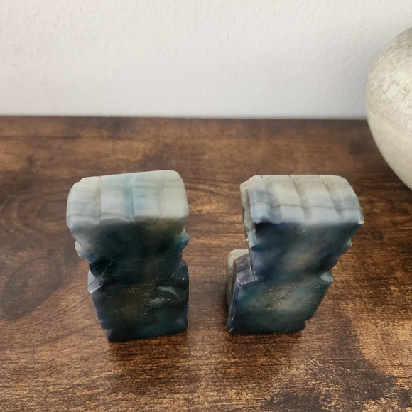 Vintage Natural Stone Marble Small Pair of 2 Tiki Aztec Figurine Bookends - Picture 5 of 8